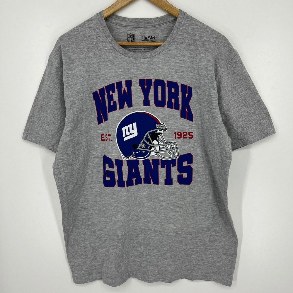 NFL Team Apparel New York Giants Mens Large Grey Graphic T-Shirt Helmet EST 1925